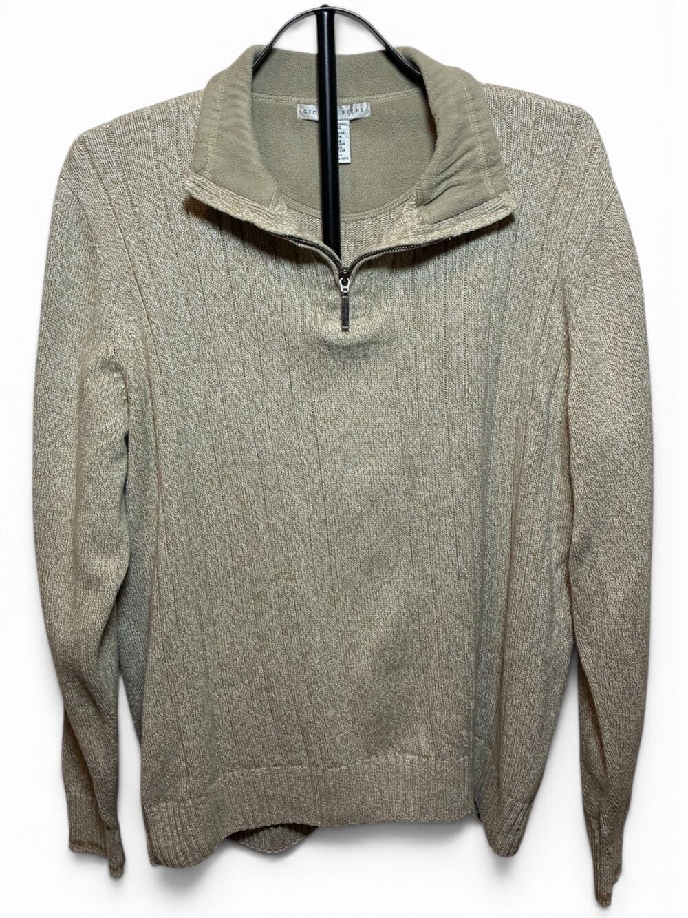 Vintage 90s Geoffrey Beene Men's 100% Cotton Ribbed Quarter-Zip Sweater